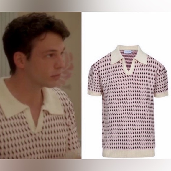 Oxknit sweater mens jacquard cream pink burgundy size small 60s small - Picture 2 of 9